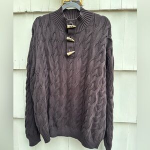 Orvis cable knit wood tooth button chocolate brown cotton men’s XL sweater
